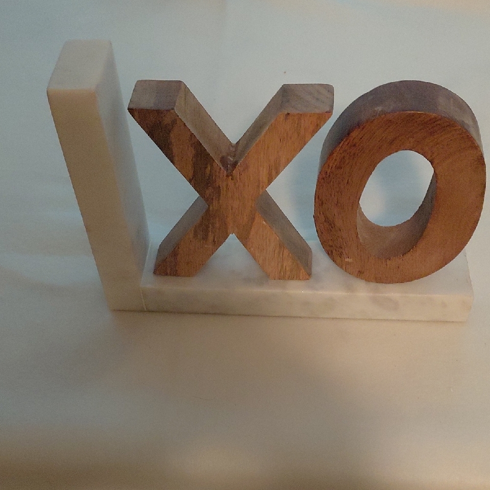 Wooden XO Bookend with Marble Base
